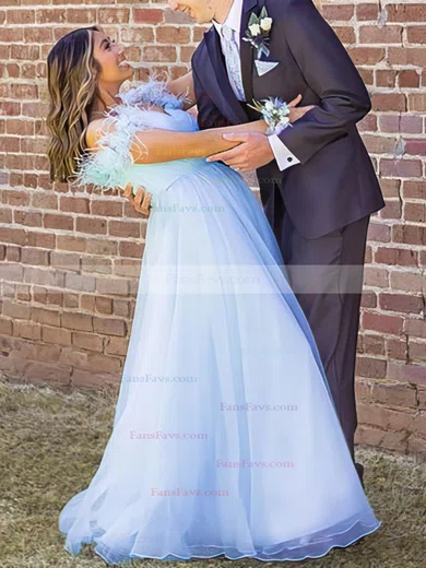 Princess Off-the-shoulder Tulle Sweep Train Prom Dresses With Feathers / Fur #Favs020114770