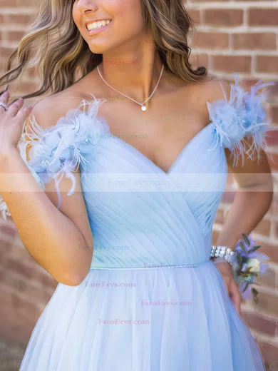 Princess Off-the-shoulder Tulle Sweep Train Prom Dresses With Feathers / Fur #Favs020114770