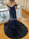 Sheath/Column Off-the-shoulder Silk-like Satin Sweep Train Prom Dresses With Split Front #Favs020114774