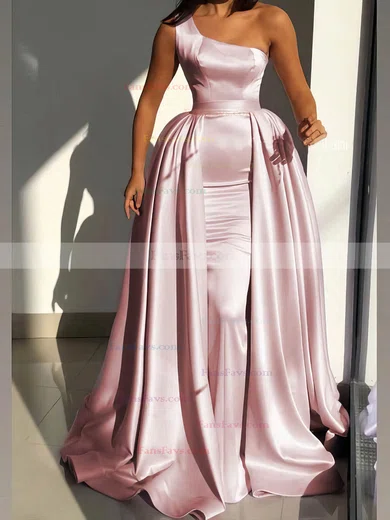 Sheath/Column One Shoulder Satin Detachable Prom Dresses #Favs020114778