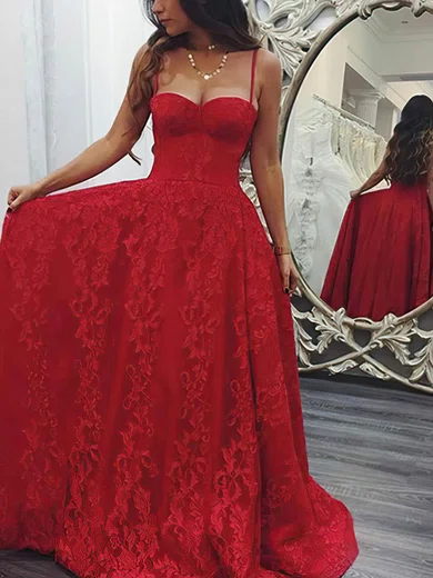 A-line Sweetheart Tulle Lace Sweep Train Prom Dresses With Appliques Lace #Favs020114844