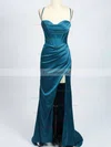 Sheath/Column Sweetheart Silk-like Satin Sweep Train Prom Dresses With Split Front #Favs020114853