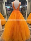 Ball Gown V-neck Tulle Sweep Train Prom Dresses With Beading #Favs020114867