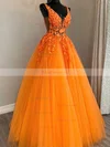 Ball Gown V-neck Tulle Sweep Train Prom Dresses With Beading #Favs020114867