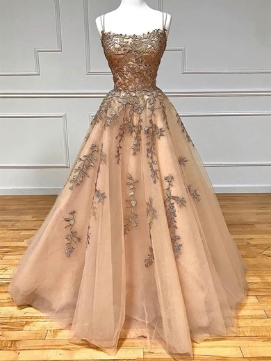 Ball Gown Scoop Neck Tulle Sweep Train Prom Dresses With Beading #Favs020114874