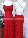 Trumpet/Mermaid Scoop Neck Tulle Sweep Train Prom Dresses With Appliques Lace #Favs020114888