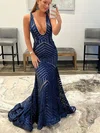 Trumpet/Mermaid V-neck Sequined Sweep Train Prom Dresses #Favs020114931