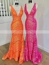 Trumpet/Mermaid V-neck Sequined Sweep Train Prom Dresses #Favs020114931