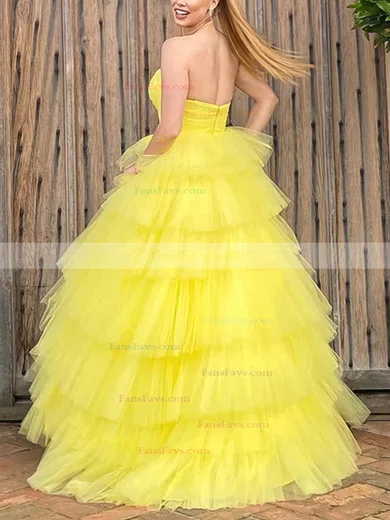 Ball Gown Strapless Tulle Sweep Train Prom Dresses With Tiered #Favs020114933