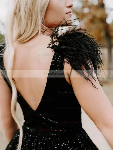 Ball Gown V-neck Glitter Sweep Train Prom Dresses With Feathers / Fur #Favs020114934