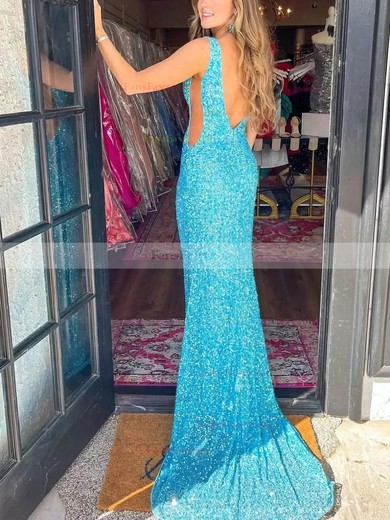 Trumpet/Mermaid V-neck Sequined Sweep Train Prom Dresses #Favs020114935