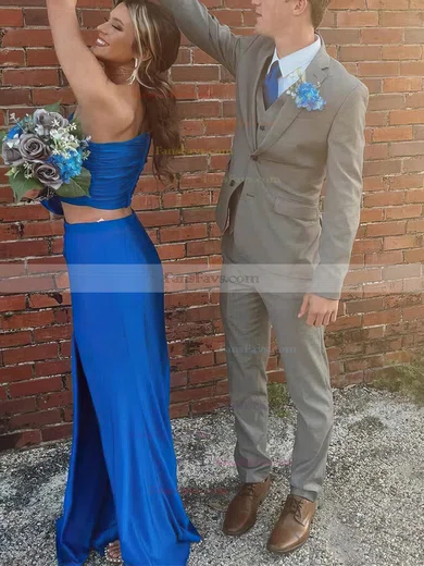 Sheath/Column One Shoulder Jersey Sweep Train Prom Dresses With Split Front #Favs020114940