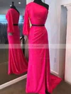Sheath/Column One Shoulder Jersey Sweep Train Prom Dresses With Split Front #Favs020114940