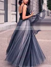 Princess V-neck Satin Tulle Floor-length Pleats Prom Dresses #Favs020102454