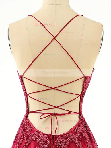 A-line Scoop Neck Tulle Floor-length Prom Dresses With Appliques Lace #Favs020115039