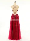A-line Scoop Neck Tulle Floor-length Prom Dresses With Appliques Lace #Favs020115039