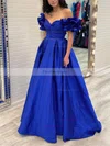 A-line Off-the-shoulder Satin Floor-length Prom Dresses With Ruffles #Favs020115048