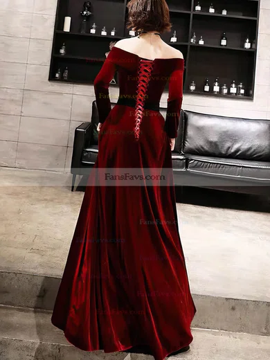 A-line Off-the-shoulder Velvet Floor-length Prom Dresses #Favs020115073