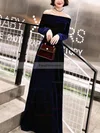 A-line Off-the-shoulder Velvet Floor-length Prom Dresses #Favs020115073