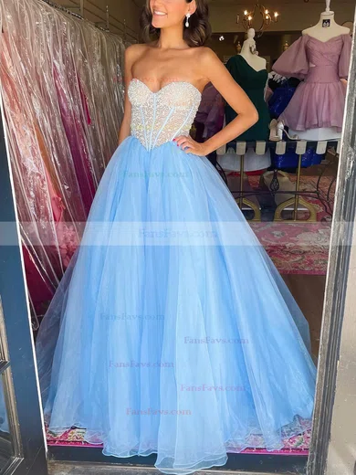 Ball Gown Sweetheart Organza Sweep Train Prom Dresses With Beading #Favs020115110