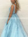 Ball Gown V-neck Tulle Floor-length Prom Dresses With Appliques Lace #Favs020115148
