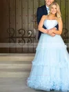 Ball Gown Square Neckline Tulle Sweep Train Prom Dresses With Sashes / Ribbons #Favs020115249