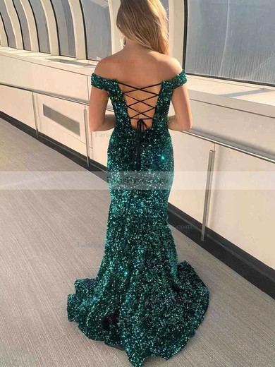 Trumpet/Mermaid Off-the-shoulder Sequined Sweep Train Prom Dresses #Favs020115285