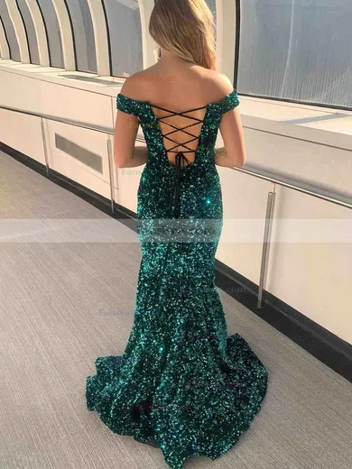Trumpet/Mermaid Off-the-shoulder Sequined Sweep Train Prom Dresses #Favs020115285