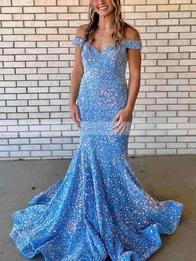 Trumpet/Mermaid Off-the-shoulder Sequined Sweep Train Prom Dresses #Favs020115285