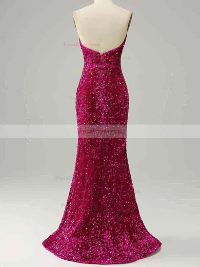 Sheath/Column V-neck Sequined Sweep Train Prom Dresses With Split Front #Favs020115306