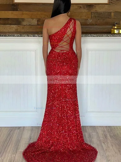 Sheath/Column One Shoulder Organza Sequined Detachable Prom Dresses With Split Front #Favs020115353