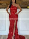 Sheath/Column One Shoulder Organza Sequined Detachable Prom Dresses With Split Front #Favs020115353