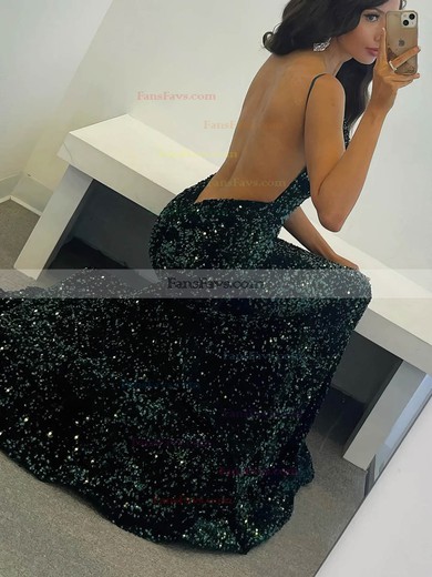 Trumpet/Mermaid V-neck Sequined Sweep Train Prom Dresses #Favs020115369