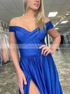 A-line Off-the-shoulder Silk-like Satin Sweep Train Prom Dresses With Split Front #Favs020115371