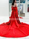 Sheath/Column V-neck Satin Detachable Prom Dresses With Bow #Favs020115395
