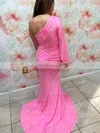 Trumpet/Mermaid One Shoulder Jersey Sweep Train Prom Dresses With Beading #Favs020115407