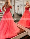 Ball Gown Scoop Neck Tulle Sweep Train Prom Dresses With Appliques Lace #Favs020115411