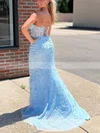 Trumpet/Mermaid Sweetheart Tulle Sweep Train Prom Dresses With Appliques Lace #Favs020115414