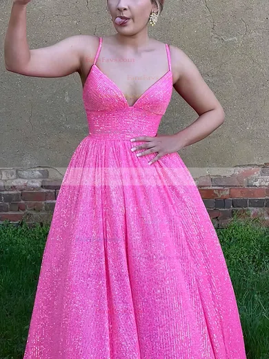 Ball Gown V-neck Sequined Sweep Train Prom Dresses #Favs020115416