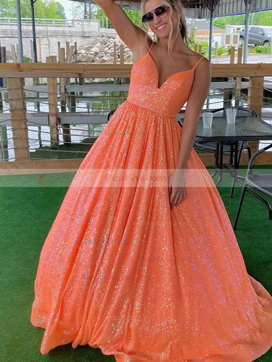 Ball Gown V-neck Sequined Sweep Train Prom Dresses #Favs020115416