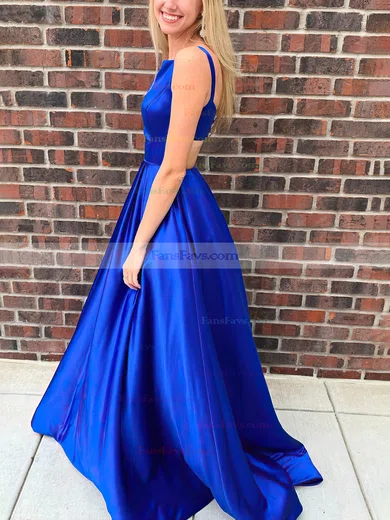 Ball Gown Square Neckline Satin Sweep Train Prom Dresses With Pockets #Favs020115417