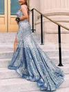 Sheath/Column Strapless Sequined Sweep Train Prom Dresses With Split Front #Favs020115419