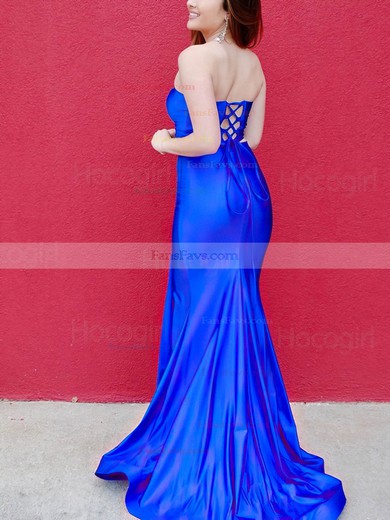 Sheath/Column Strapless Jersey Sweep Train Prom Dresses With Split Front #Favs020115435