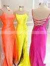 Sheath/Column Scoop Neck Silk-like Satin Sweep Train Prom Dresses With Split Front #Favs020115439