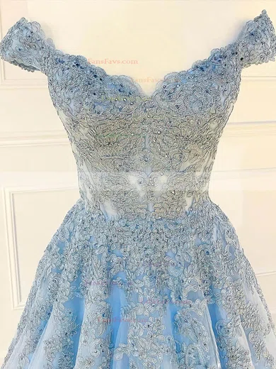 Princess Off-the-shoulder Tulle Sweep Train Prom Dresses With Appliques Lace #Favs020115440