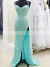 Trumpet/Mermaid V-neck Sequined Sweep Train Prom Dresses With Split Front #Favs020115444