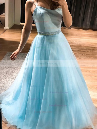 Princess V-neck Tulle Sweep Train Prom Dresses With Appliques Lace #Favs020115463