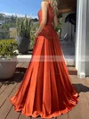 A-line One Shoulder Silk-like Satin Sweep Train Prom Dresses With Split Front #Favs020115489
