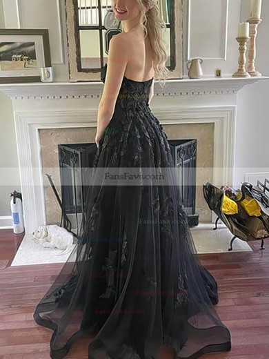 Princess Sweetheart Tulle Sweep Train Prom Dresses With Appliques Lace #Favs020115525