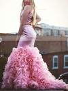 Trumpet/Mermaid Scoop Neck Organza Silk-like Satin Sweep Train Cascading Ruffles Prom Dresses #Favs020105929